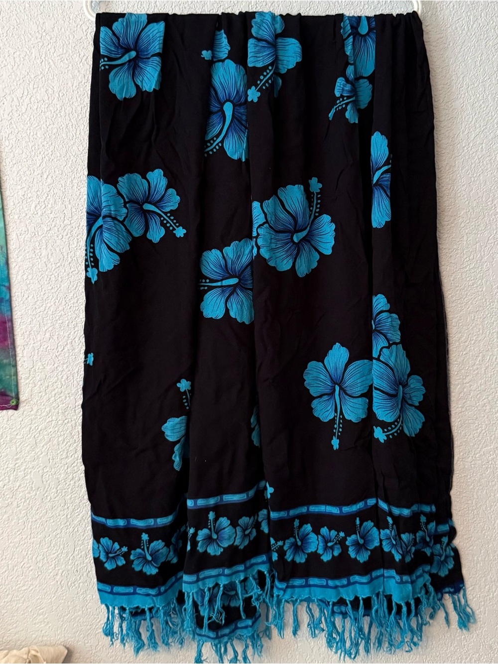 Blue on Black Hawaiian Beach Sarong Set Top n Bottom Cover-up